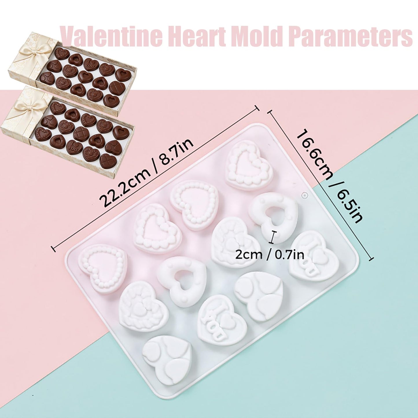 2 Pack Love Heart Silicone Chocolate Bomb Mold DIY Non-stick Silicone Handmade Mold for Valentine Chocolates, Cake, Hard Candy, Baking, Gummy, Ice Cube Trays cake BST202