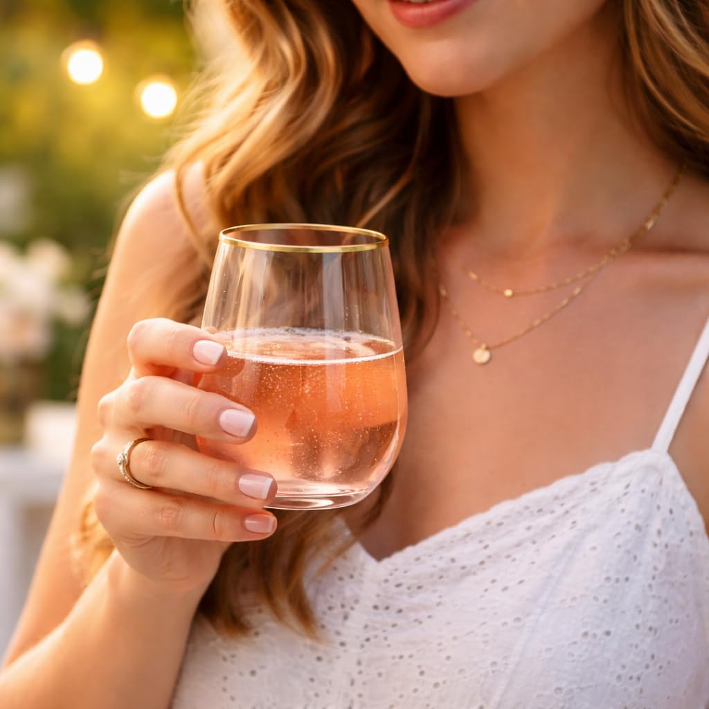 Oojami 40 Pack Diamond Disposable Plastic Wine Glasses 12oz for Parties | Stemless Wine Cups, Champagne Cocktail Whiskey - Shatterproof Unbreakable Reusable Recyclable BPA-Free, Weddings Birthday BST220