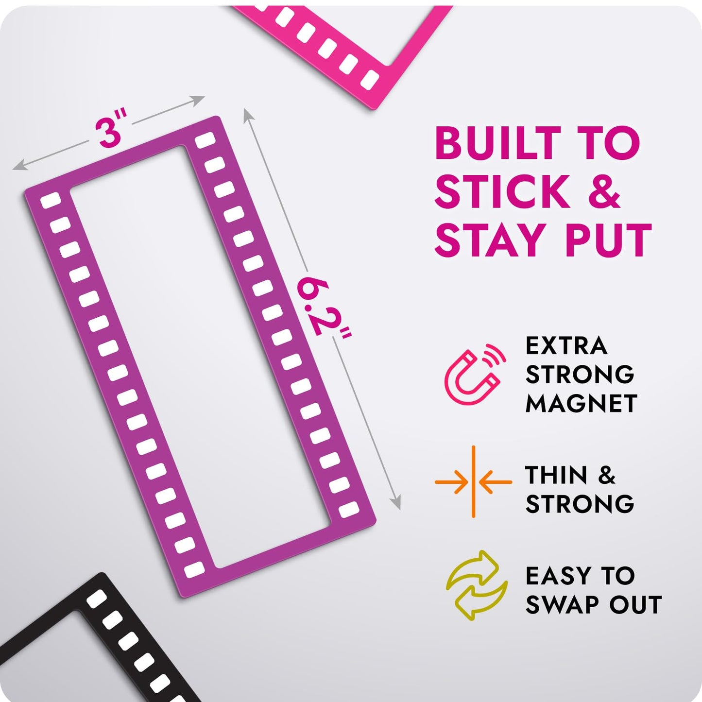 Magnetic Photo Frames - Fun & Unique Magnet Picture Frame - Magnetic Frames for Refrigerator, Locker & More - Fridge Picture Frame Magnets - Back to School Magnetic Picture Frames for Refrigerator 4x6, 3 Pack BST220