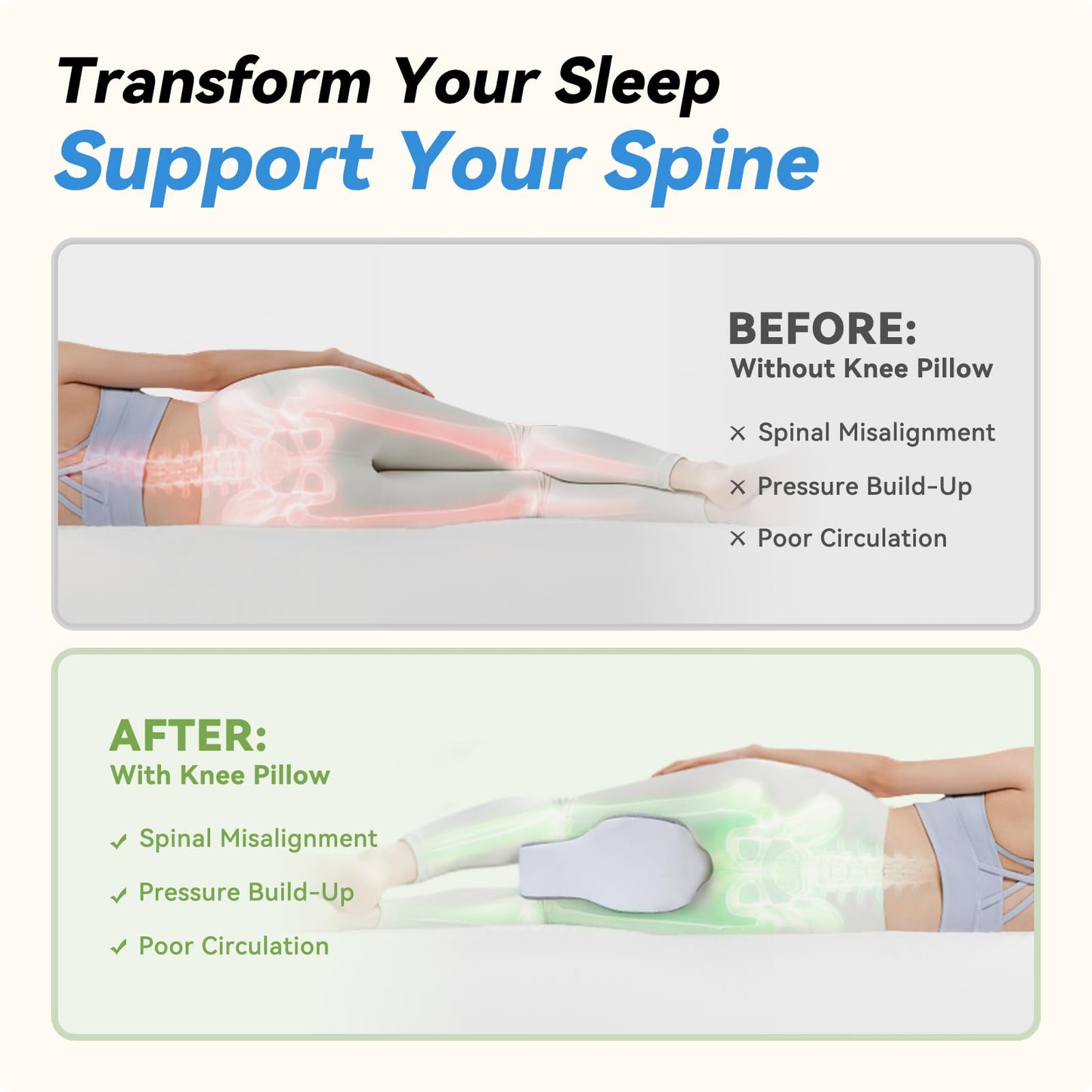 UJPFEO Knee Pillow for Side Sleepers,Leg Pillows for Sciatica,Knees,HIPS,Joints Between Legs,Back Pain Relief When Side Sleeping Spine Alignment Support for Knee Surgery Recovery,Grey WN420