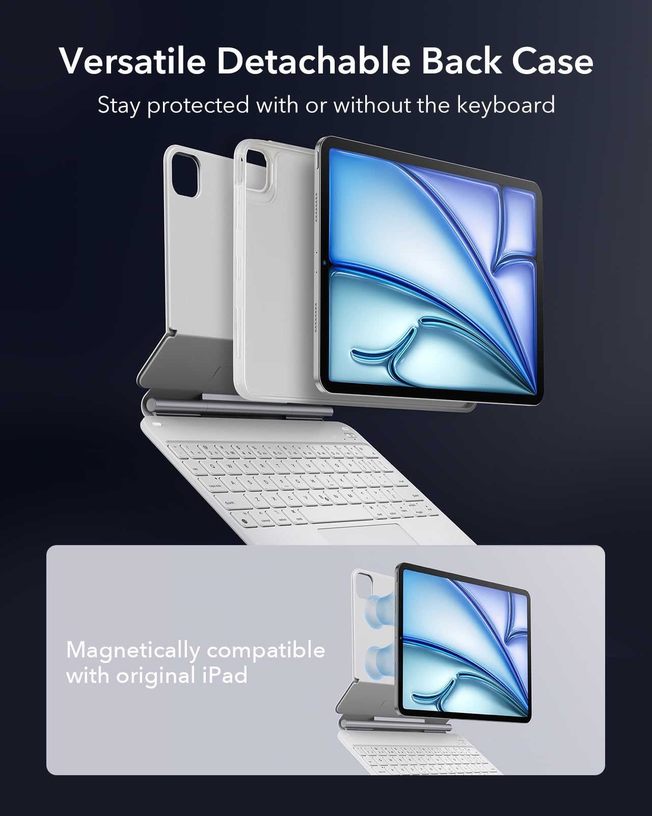 ESR for iPad Air 11 Inch Case with Keyboard M4/M3/M2 (2026/2025/2024) & iPad Pro 11/Air 5th/4th Gen Keyboard, Easy-Set Magnetic Stand, Portrait/Raised Modes, with Removable Protective Case, Black