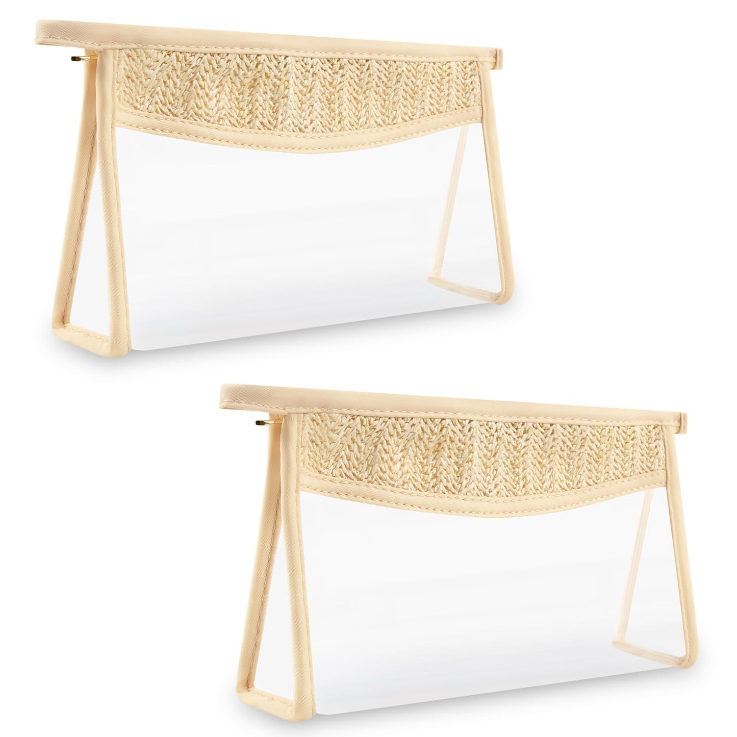 Boho Clear Makeup Bag Cosmetic Zipper Pouch Purse, Clear Toiletry Bags Travel Small Preppy Cute DIY Chenille Letter Bag, Transparent PVC Waterproof Clutch Make Up Organizer Storage Bag for Women Girls BST220