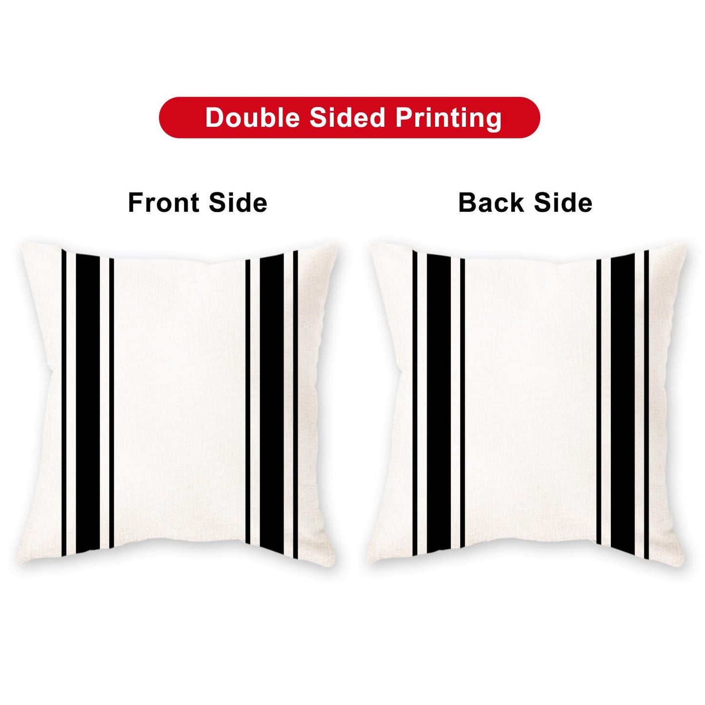 ONWAY Outdoor Pillow Covers Waterproof 18x18 Set of 2 Decorative Linen Throw Pillow Cover Beige and Black Striped Outdoor Pillows for Patio Furniture BST220