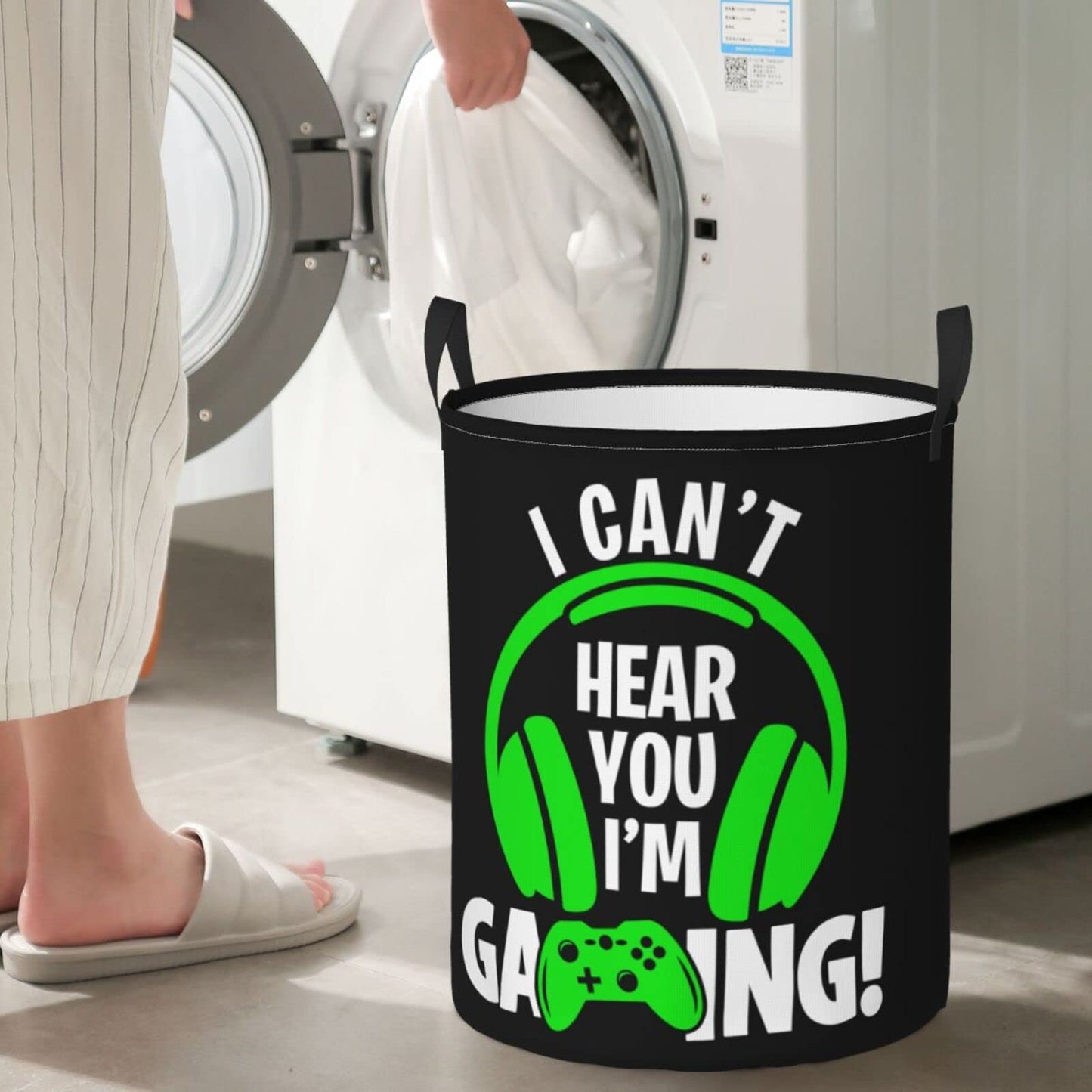 38L Round Laundry Hamper Video Game Controller Background Storage Basket Waterproof Coating Gaming Gadgets Organizer Bin For Nursery Clothes Toys BST202