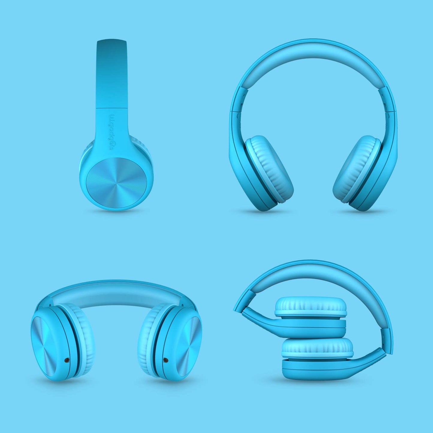 LilGadgets Connect+ Pro Wired Kids Headphones for School with Microphone, Volume Limiting Over-Ear Headset with Cord, SharePort Technology & SoftTouch Padding, Blue