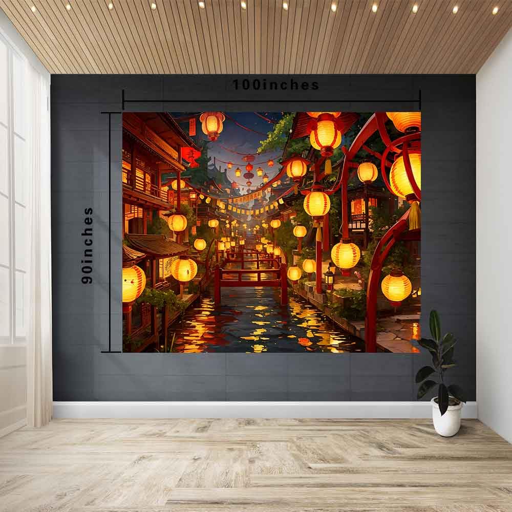 Ine Ive Japanese Tapestry Wall Hanging Large Size 93x71 Inch | Traditional Japan Streets filled with lanterns tapestry for Bedroom Living Room Dorm Office Restaurant Wall Decor BST202