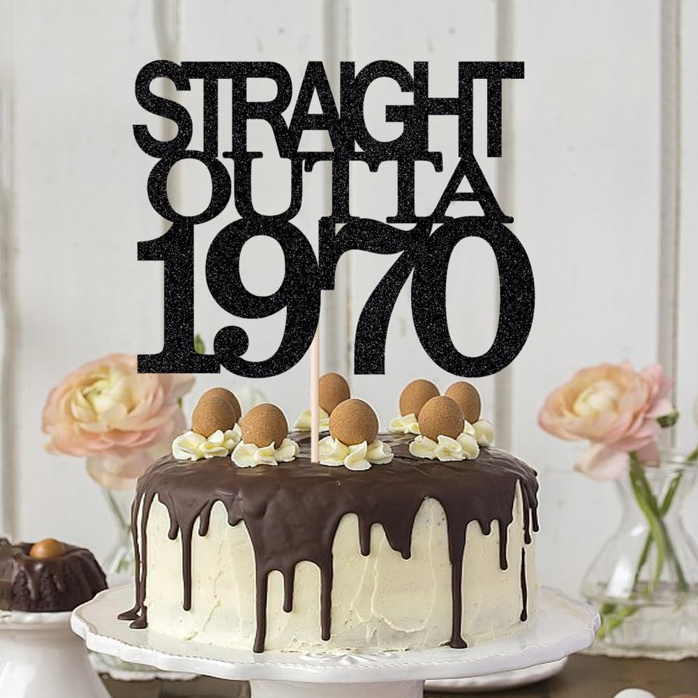 Black Glitter Straight Outta 1961 Cake Topper,Hello 65,Funny 65th | Birthday Cake Topper,65 Fabulous,Cheer to 65 Years,Men and Women 65th Birthday/Wedding/Anniversary Party Decorations BST202