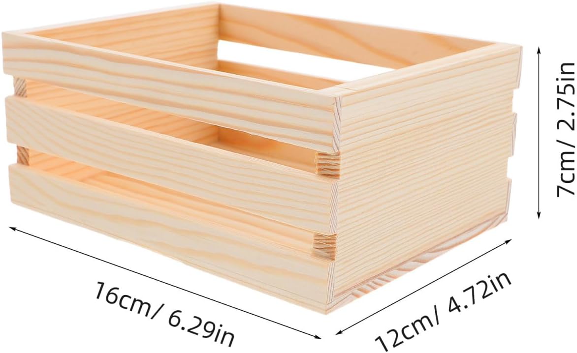 Mini Pine Wood Crate, 6.5" x 4.1" x 3.5" Small Wooden Storage Box with Artistic Hollow Design, Rustic Farmhouse Wood Crate for DIY Crafts, Desk Organizer & Kitchen Decor BST202