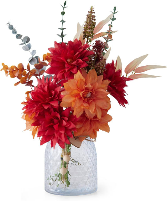 Fake Flowers with Vase, Faux Flowers in Vase, Red Silk tassel Flower Artificial Flowers bulk Arrangements for Home Decor for Living Room Bathroom Office Table Centerpiece Shelf Decoration BST326H