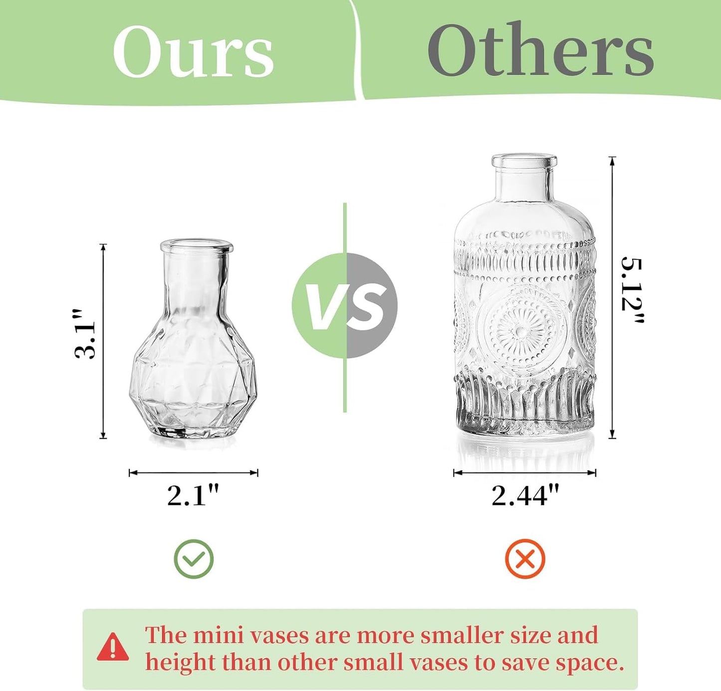 Glasseam Mini Bud Vases for Centerpieces: 20Pcs Clear Glass Vases in Bulk | For Single Flowers, Small Stems, Tiny 2.7", Embossed Thick Glass, Wedding, Party, Baby Shower, Dining Room Table Decoration BST326H