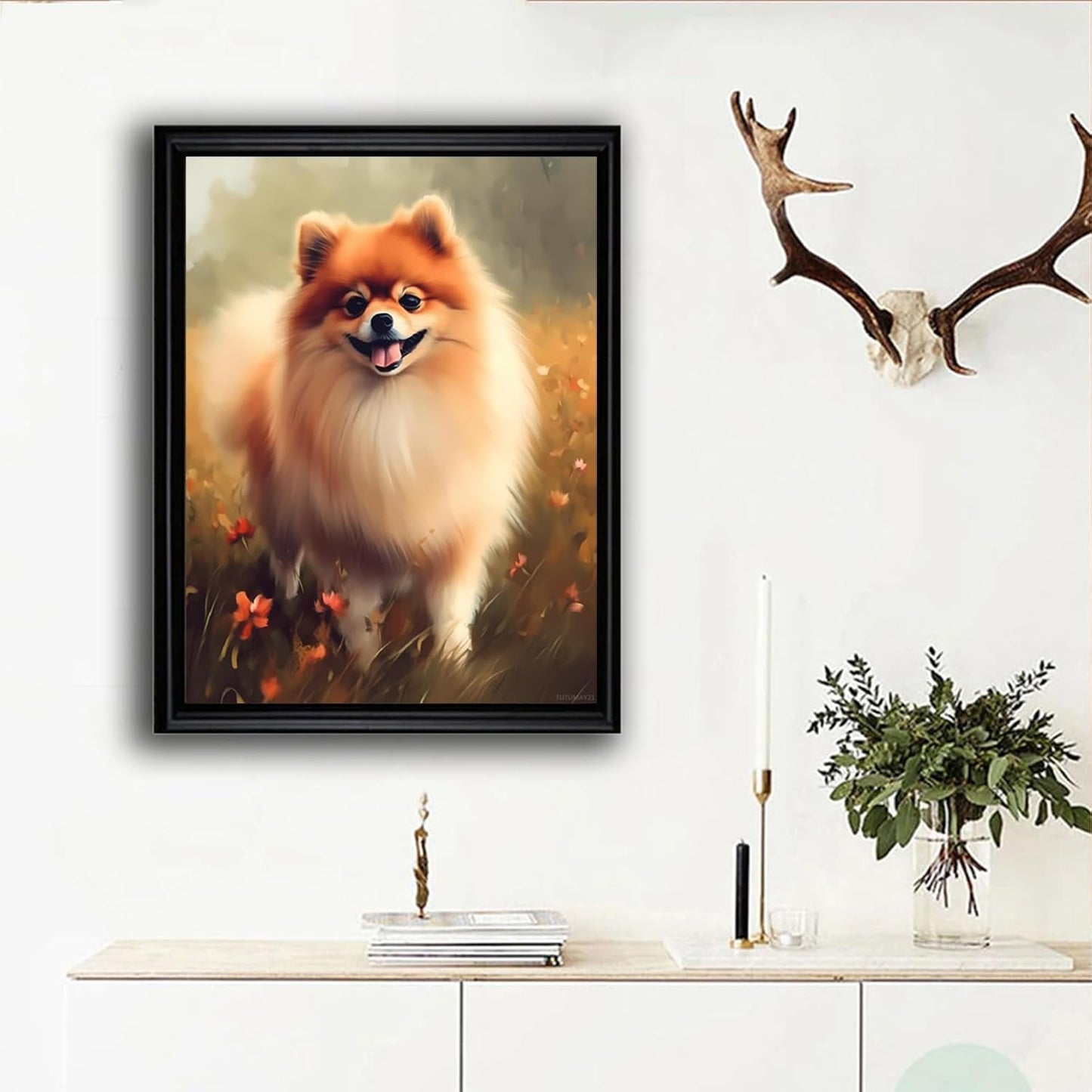 TUTUMAY21 Christmas Gift Pomeranian Dog Happy Animal 5D Diamonds Painting Kits for Adults, DIY Full Round Drill Handmade Gifts Relaxation and Bathroom Decor for New Year Valentine's Day 12x16 inch BST220