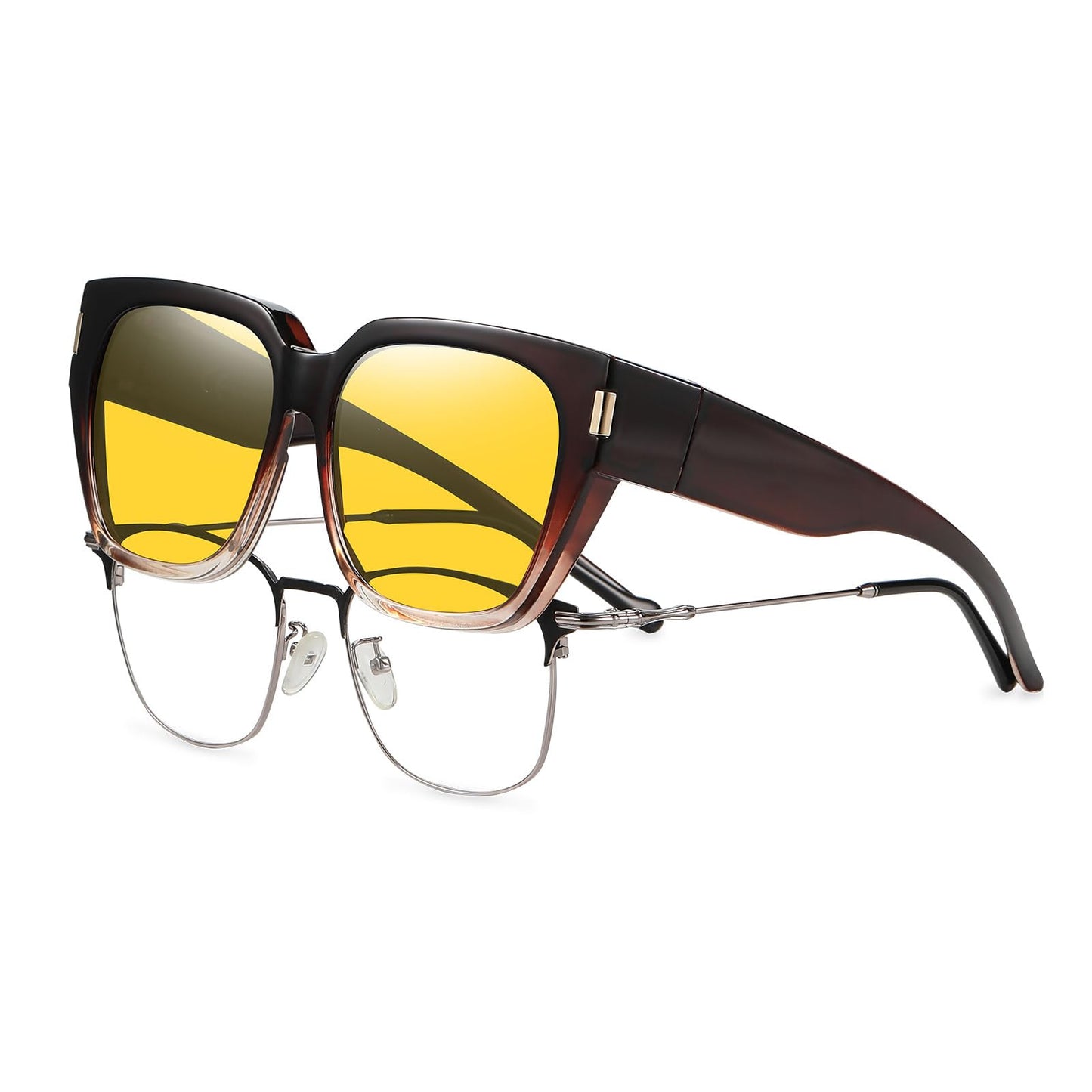 HAOLOTA Night Vision Driving Glasses Fit Over Glasses for Women Men, Anti Glare Polarized Nighttime Yellow Lens WN420