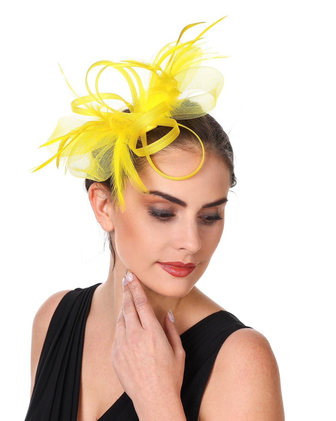SAFERIN Fascinators Hat Flower Mesh Ribbons Feathers on a Headband and a Clip Tea Party Headwear for Girls and Women WN420