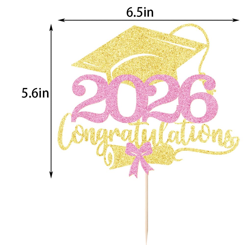 Class of 2026 Cake Topper | Gold Glitter Grad Cap Cake Pick-Boys Girls primary school High School College 2026 Graduation Theme Party Cake Decor Supplies BST202