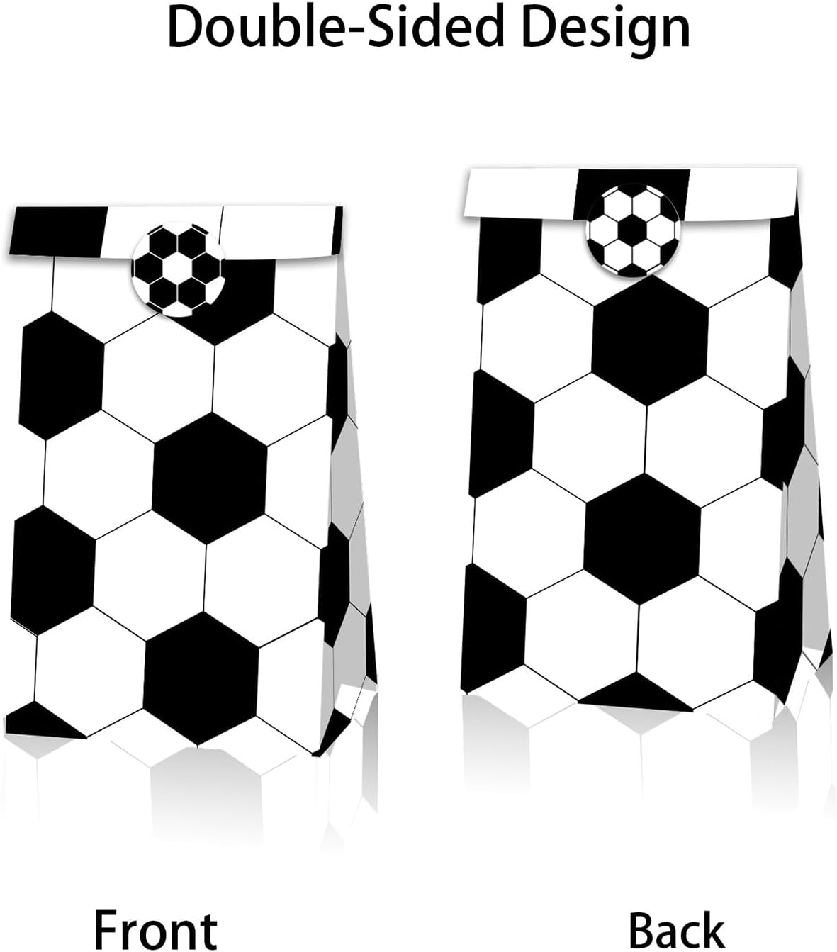 Qpout Soccer Goodie Bags Party Pack - 12 Snack Bags With Sealing Stickers for Kids Teams & Birthdays - Black & White BST326L