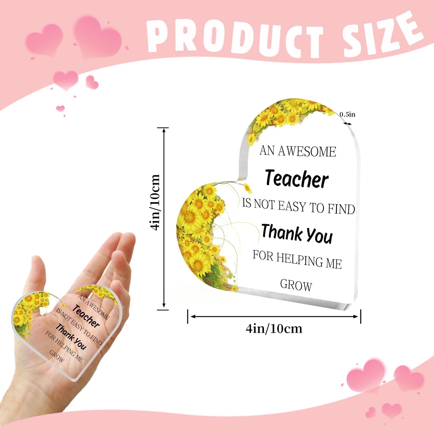 Teacher Appreciation Gifts End of Year Thank You Christmas Retirement Back to School Graduation Halloween Thanksgiving Teacher Gifts for Women Acrylic Plaque Decor with Sunflower for Teachers BST326L