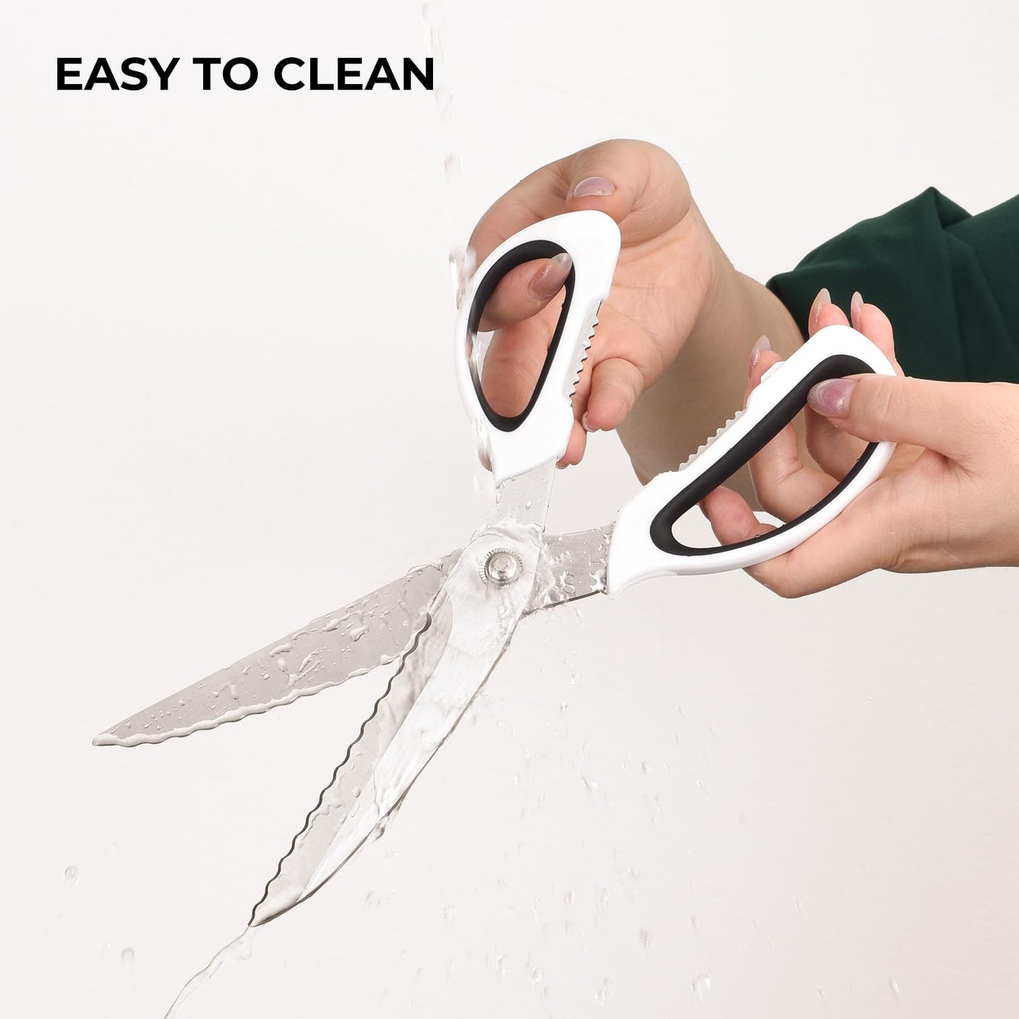 Kitchen Scissors with Ripple Blade Design, Ergonomic White Handles, Stainless Steel (Red) BST326H