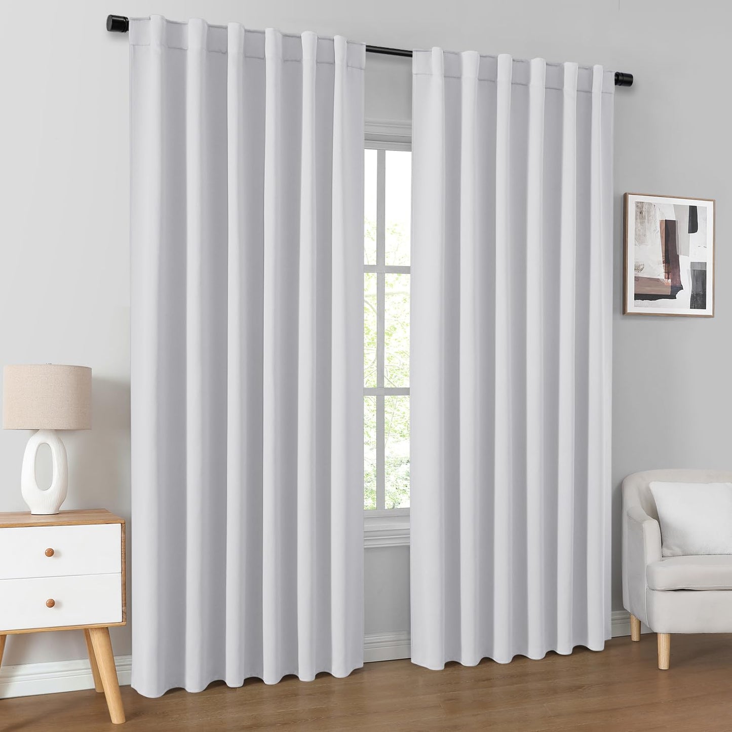 HOMEIDEAS Blackout Curtains, 2 Pages Grey Gray Room Darkening Bedroom Pinch Pleated Curtains Thermal Insulated Back Tab Rod Pocket Drapes for Bedroom, W52 x L63 BST326H