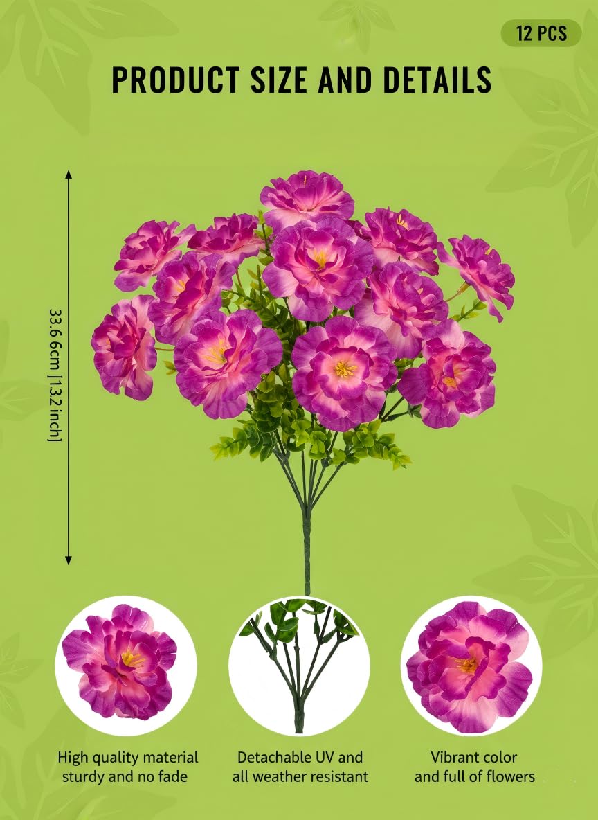 12 Pack Artificial Hibiscus Flowers UV Resistant Fake Silk Flowers for Outdoors Hanging Baskets Porch Patio Garden Decor Faux Tropical Plants BST202