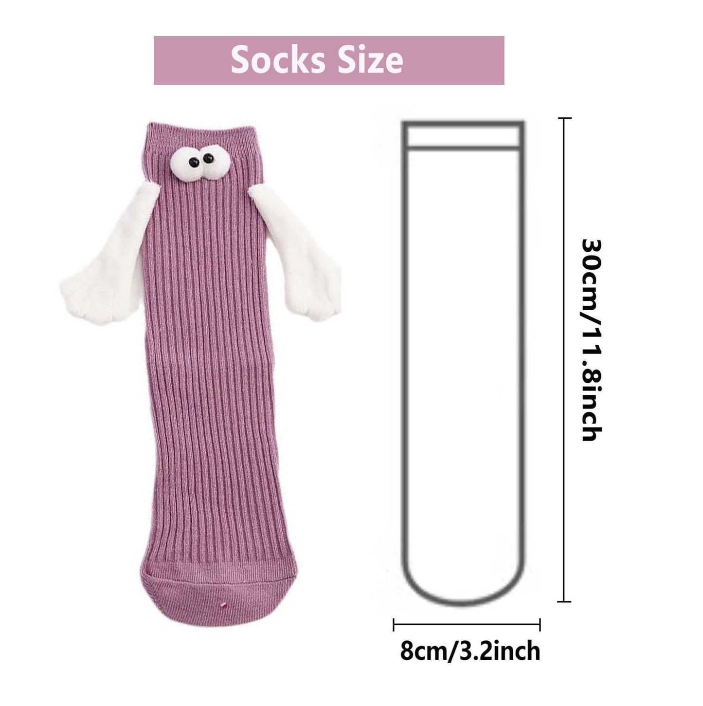 ARTSIM Magnetic Hand Holding Socks for Couple Friends Kids - 3D Doll Mid-Tube Cute Novelty Xmas Socks BST326H
