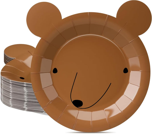 Qinyoung 50 Pcs Brown Bear Birthday Decorations Disposable Paper Plate Little Bear Baby Shower Decorations Camping Outdoor Adventure Awaits Favor for Labor Day Outdoor Adventure BST326L