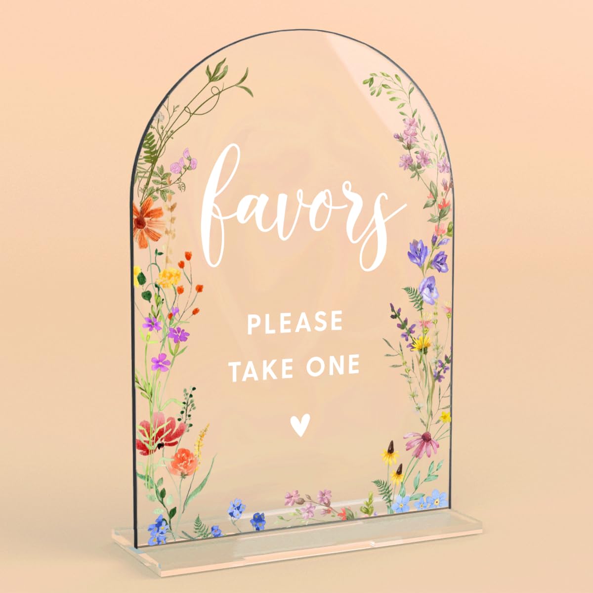 Acrylic Wedding Signs, Pick A Card Signs for Marriage Reception, Bridal Shower Decorations, Modern Arched Round Top Acrylic Table Top Sign with Holder for Wedding Party Dinner (Clear Wildflowers) BST326L