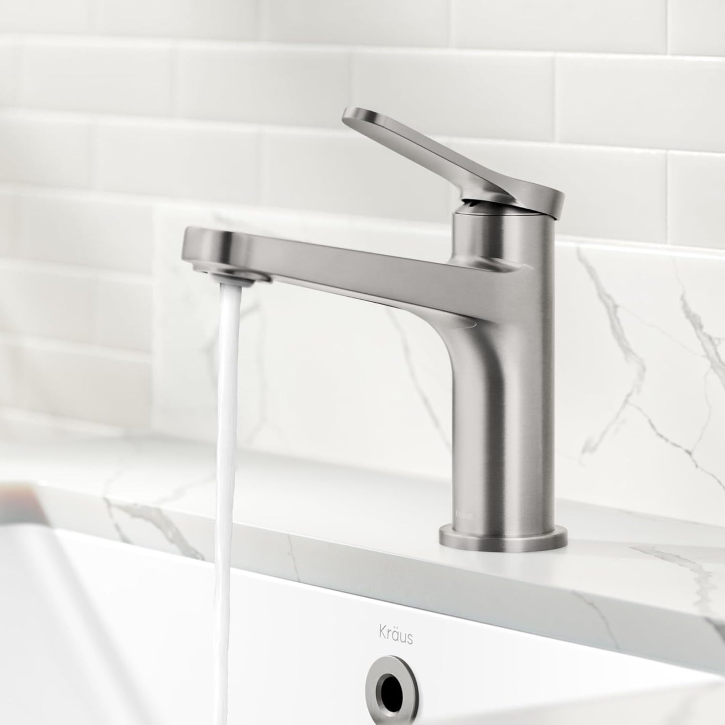KRAUS Indy Single Handle One Hole Bathroom Sink Faucet in Spot-Free Brushed Nickel 78