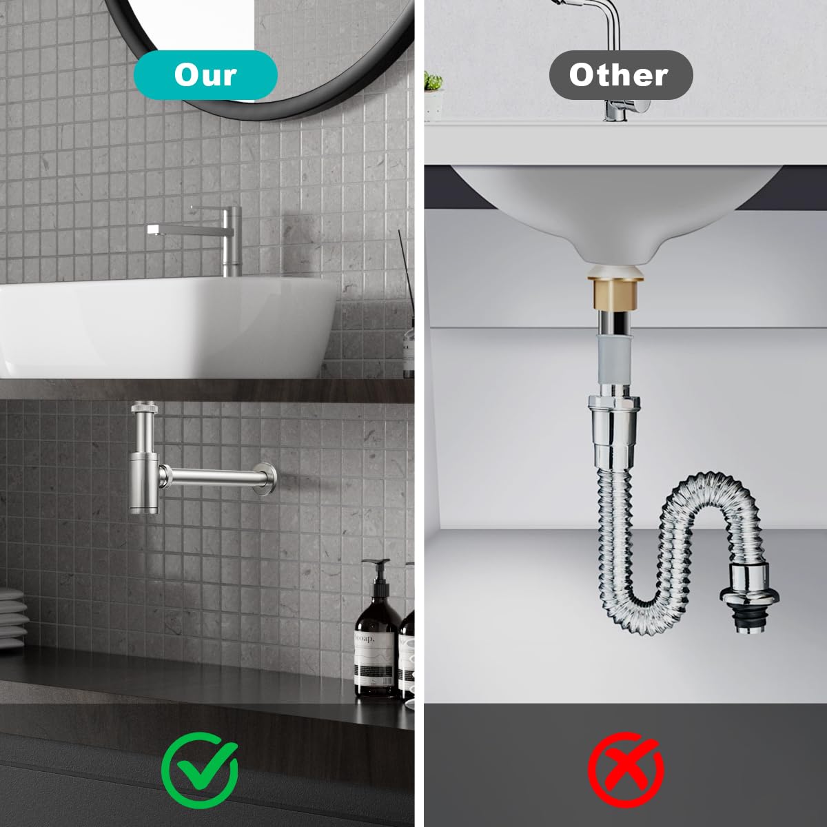 Solid Brass Adjustable 1-1/4 Bottle Trap with Overflow Drain Stopper Set, Bathroom Sink P-Trap Complete Set Sink Drain Kit Tube, Antique BST220