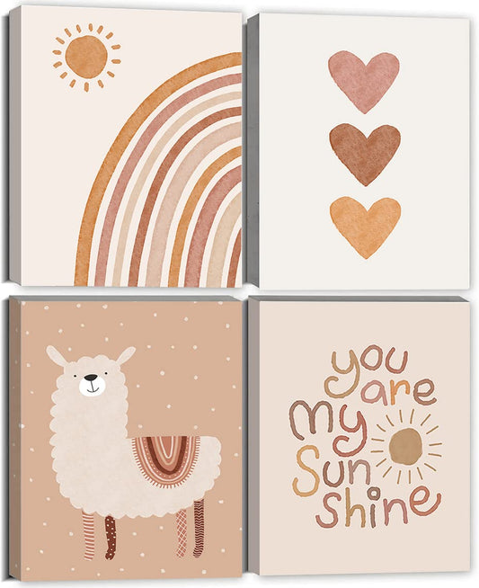 Quzenu Boho Rainbow You Are My Sunshine Canvas Prints Framed for Baby Girl Room Decor Wall Art for Girl Nursery BST220