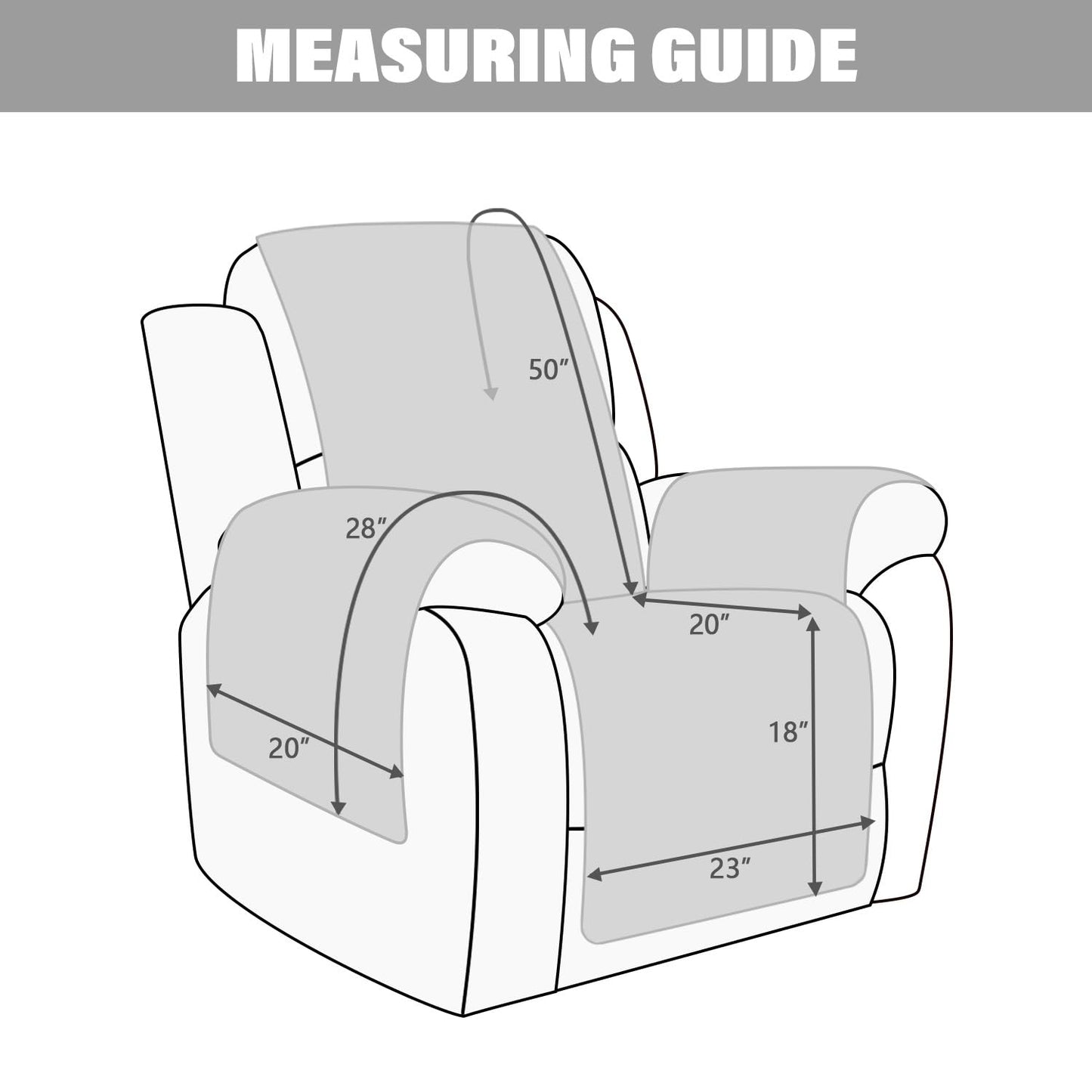Waterproof Recliner Chair Cover - Non-Slip Recliner Sofa Slipcover Furniture Protector, Washable Couch Cover for Dog and Kids, Dark Gray, 23 Inch BST220