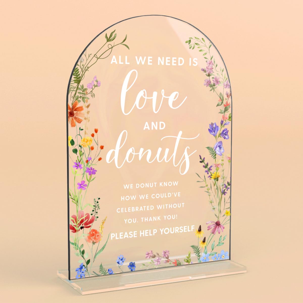 Acrylic Wedding Signs, Pick A Card Signs for Marriage Reception, Bridal Shower Decorations, Modern Arched Round Top Acrylic Table Top Sign with Holder for Wedding Party Dinner (Clear Wildflowers) BST326L