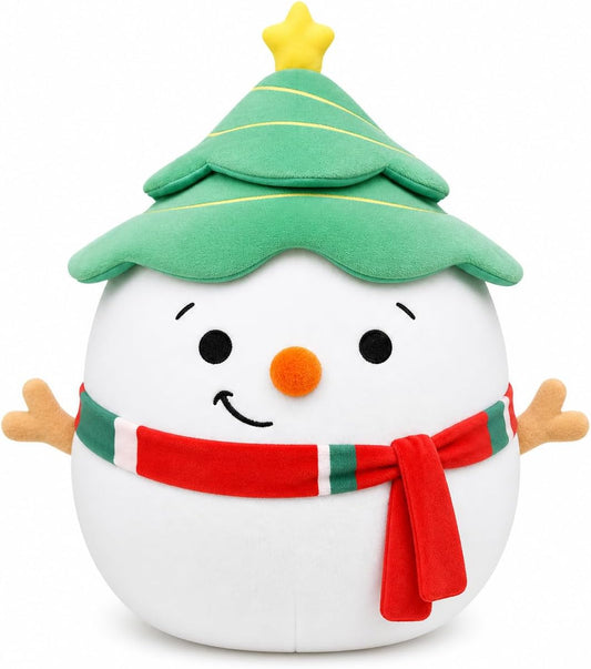 Snowman Noel Plush Toy with Tree Hat and Scarf, 11" Holiday Hug Pillow WN420
