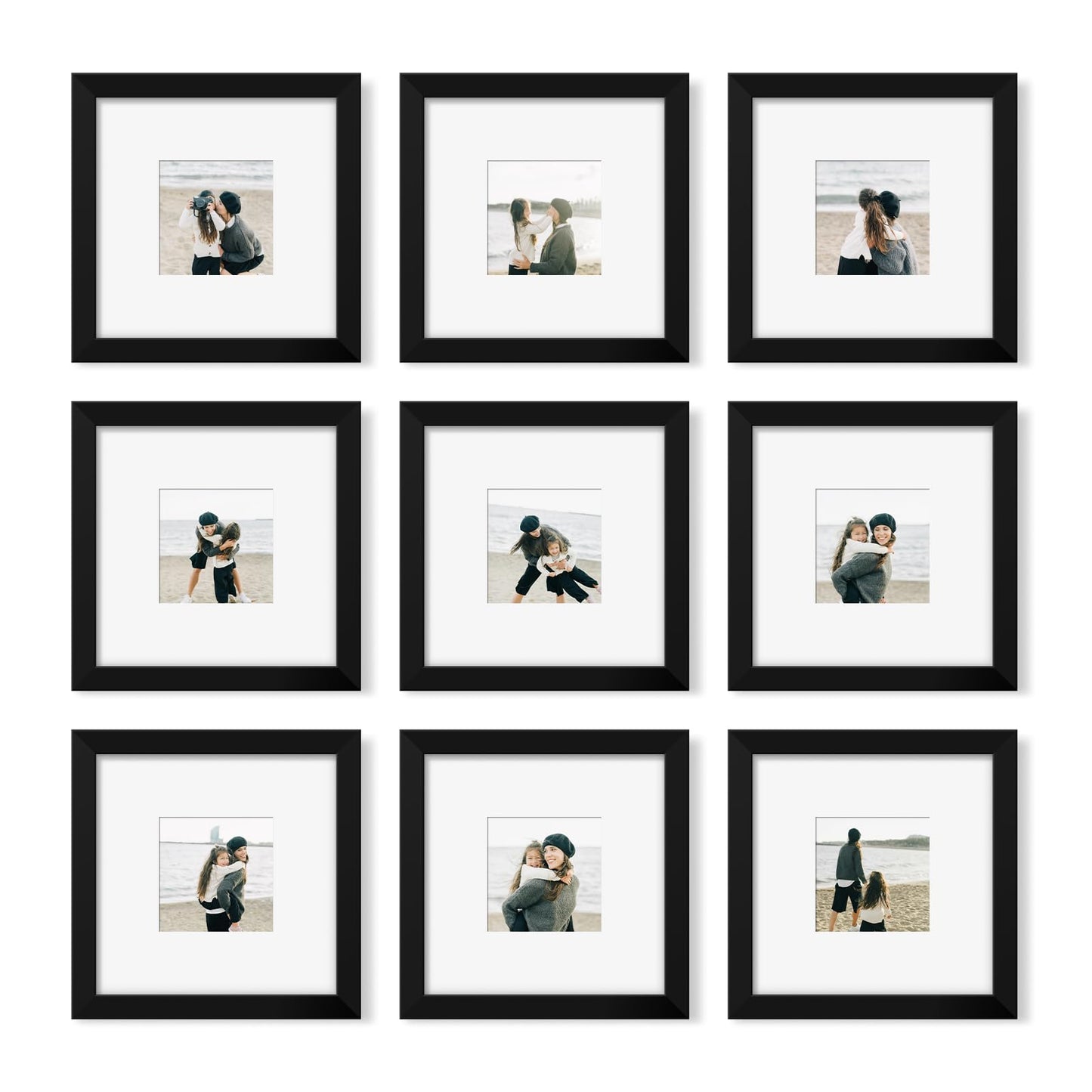 YESKAY 8x10 Picture Frame Set of 9, Display Pictures 5x7 with Mat or 8 x 10 Without Mat, Multi Photo Frames for Wall Mounting or Table Top Display, Blue BST326H