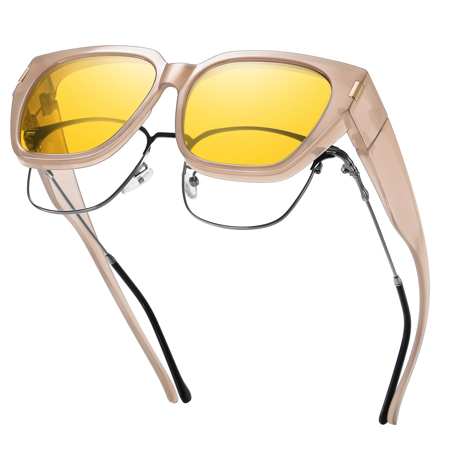 HAOLOTA Night Vision Driving Glasses Fit Over Glasses for Women Men, Anti Glare Polarized Nighttime Yellow Lens WN420