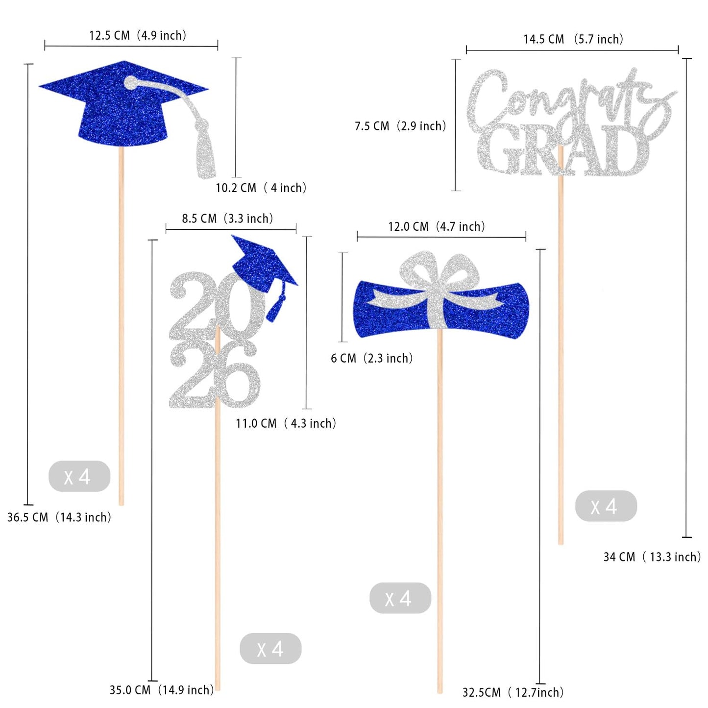 Graduation Centerpieces Class of 2026, 16 PCS Red Blue Double-Sided Table Toppers, Congrats Grad Party Decorations Supplies (Set of 4 Designs) WN420