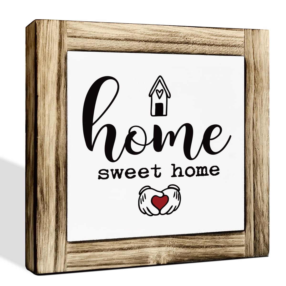 Homes Decor Signs, Decorative Wooden Box Sign, Farmhouse Decors for Living Room, Bedroom, Kitchen, New Home Decor, Shelf Counter Decoration, Home Sweet Home Sign, 5.9×5.9 inches BST220