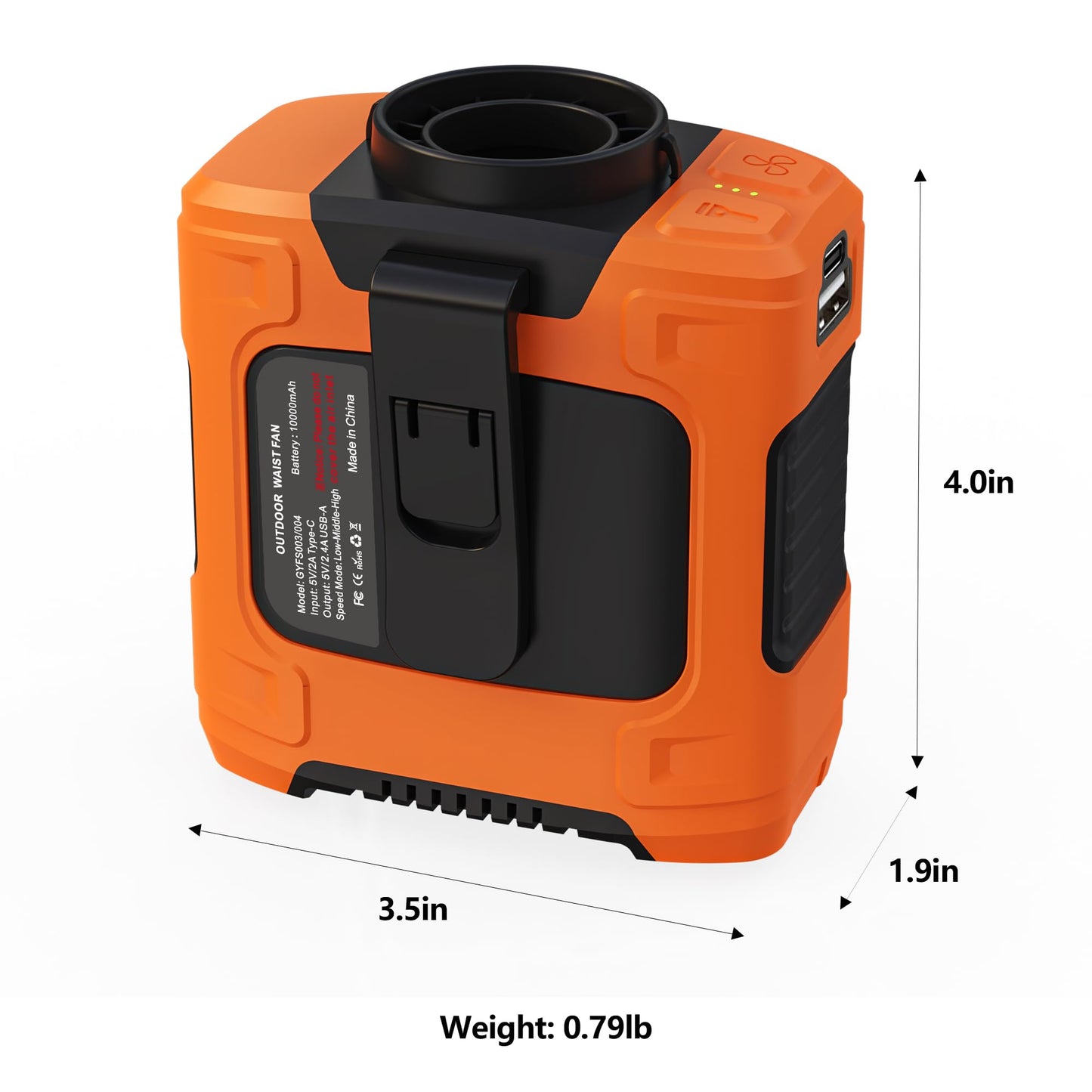 Portable Waist Fan - 6000mAh Battery, 3 Speeds, Strong Airflow, Up to 16 Hours Working Time, Portable Hands-Free Cooling Belt Clip Fan for Construction Workers, Couriers, and Campers BST202