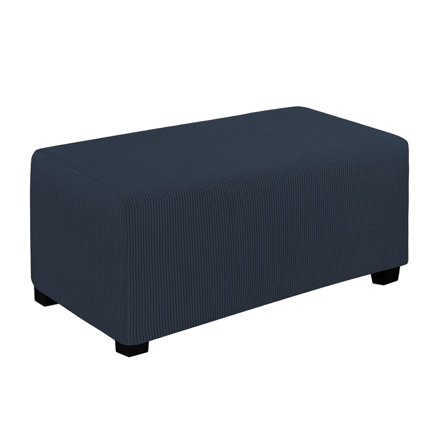 Easy-Going Stretch Square Ottoman Cover 15x15x15inch Dark Blue | Folding Storage Footstool cover Furniture Protector Soft Rectangle slipcover with Elastic Bottom BST202