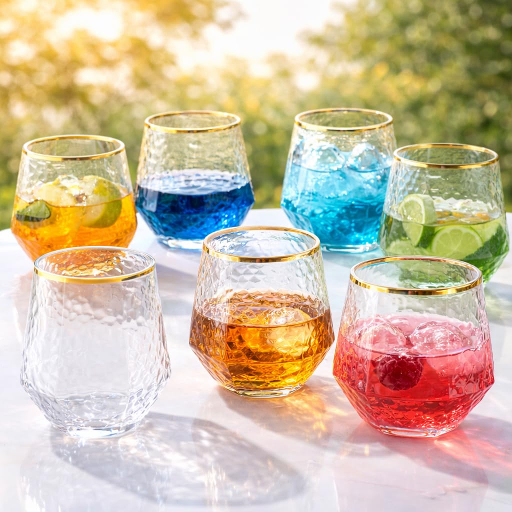 Oojami 40 Pack Diamond Disposable Plastic Wine Glasses 12oz for Parties | Stemless Wine Cups, Champagne Cocktail Whiskey - Shatterproof Unbreakable Reusable Recyclable BPA-Free, Weddings Birthday BST220