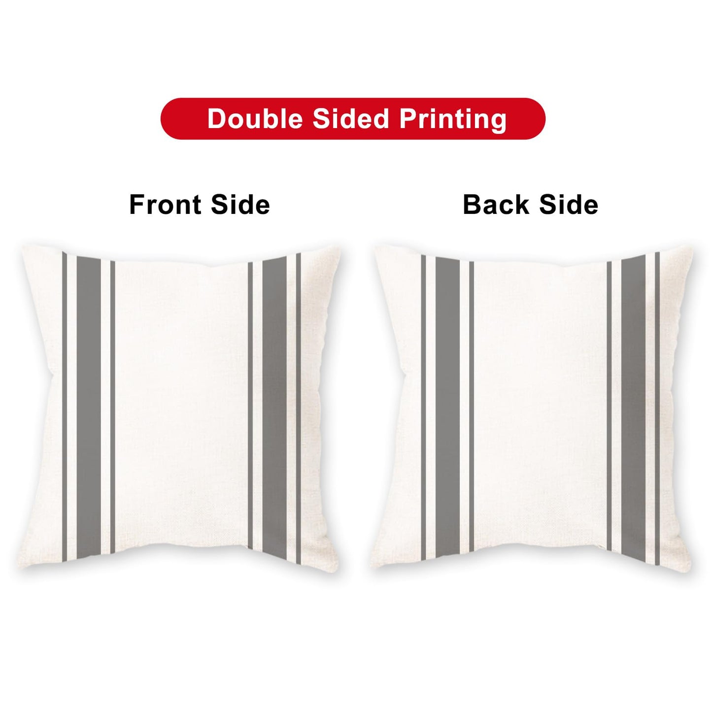 ONWAY Outdoor Pillow Covers Waterproof 18x18 Set of 2 Decorative Linen Throw Pillow Cover Beige and Black Striped Outdoor Pillows for Patio Furniture BST220