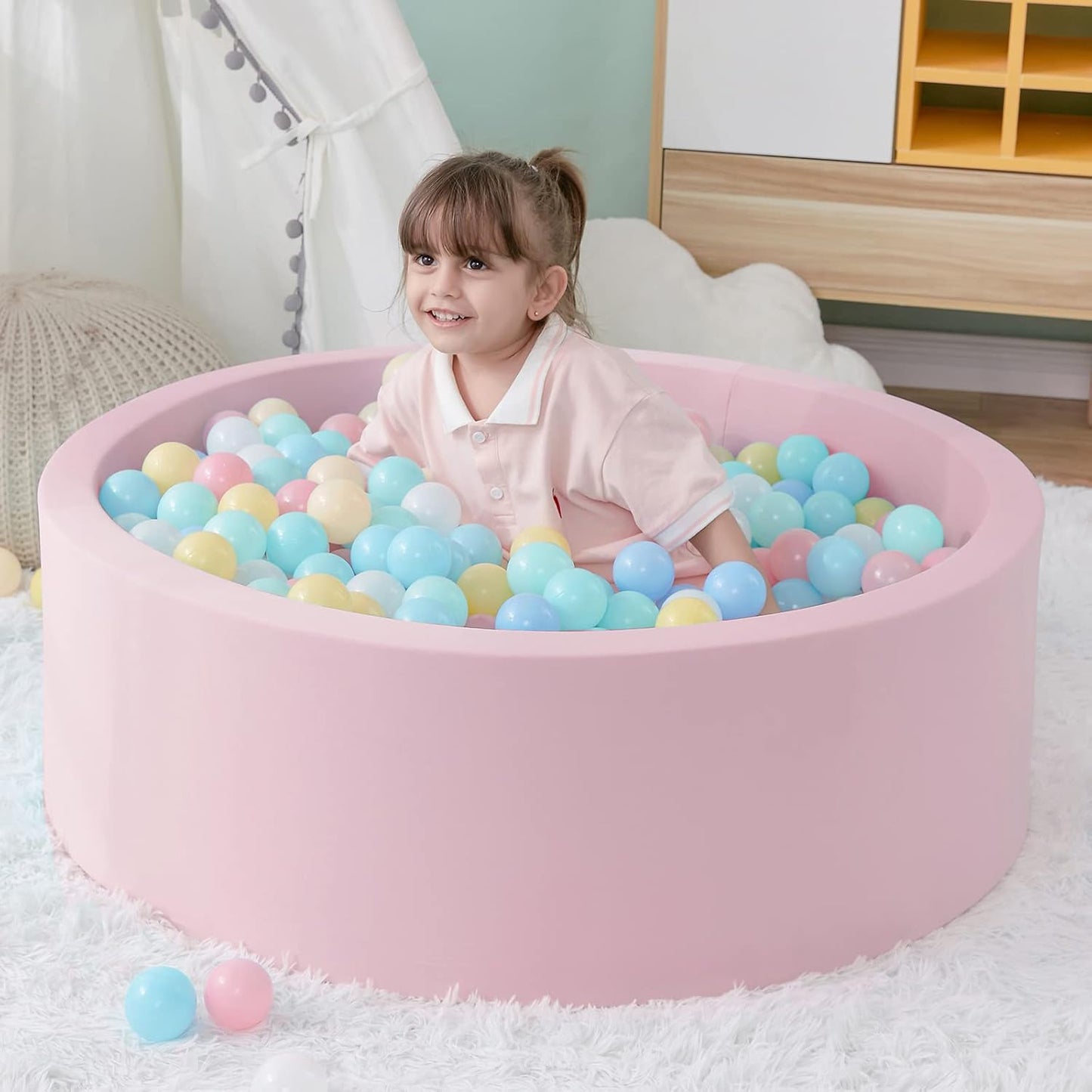 SHJADE Foam Ball Pit, 35.4"x 11.8" Ball Pits for Toddlers-Pink | Soft Memory Sponge Round Playpen Ball Pool for Kids, Ideal Gift for Babies, Indoor and Outdoor Game, Balls not Included DD1210