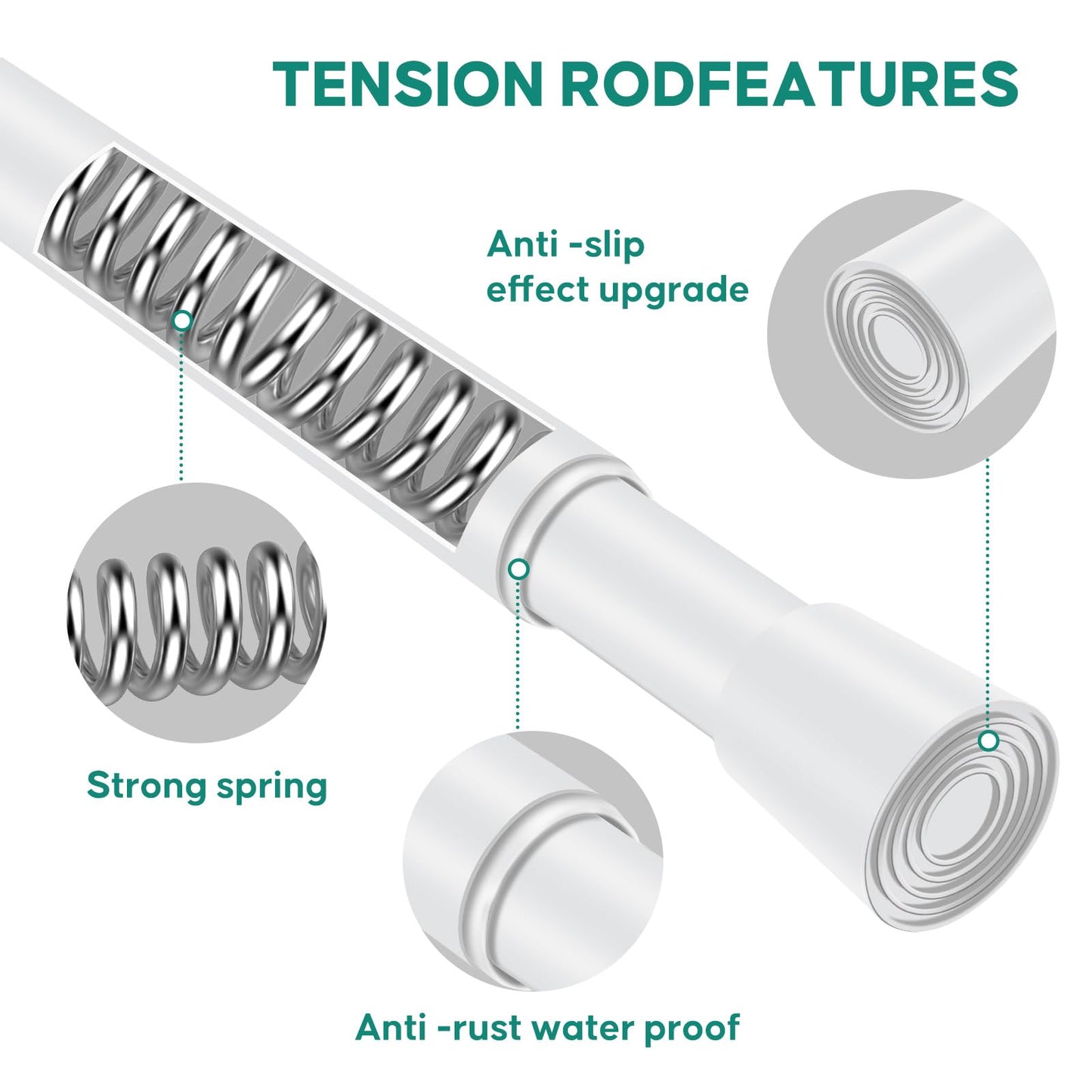 Silver Grey Adjustable Shower Curtain Rod 28-52 Inches 1pc, 7/8" Diameter Anti-slip Heavy Duty Tension Spring Curtain Rod No Drill for Windows Bathroom Kitchen Closet Doorway 22TD28-52SL BST202