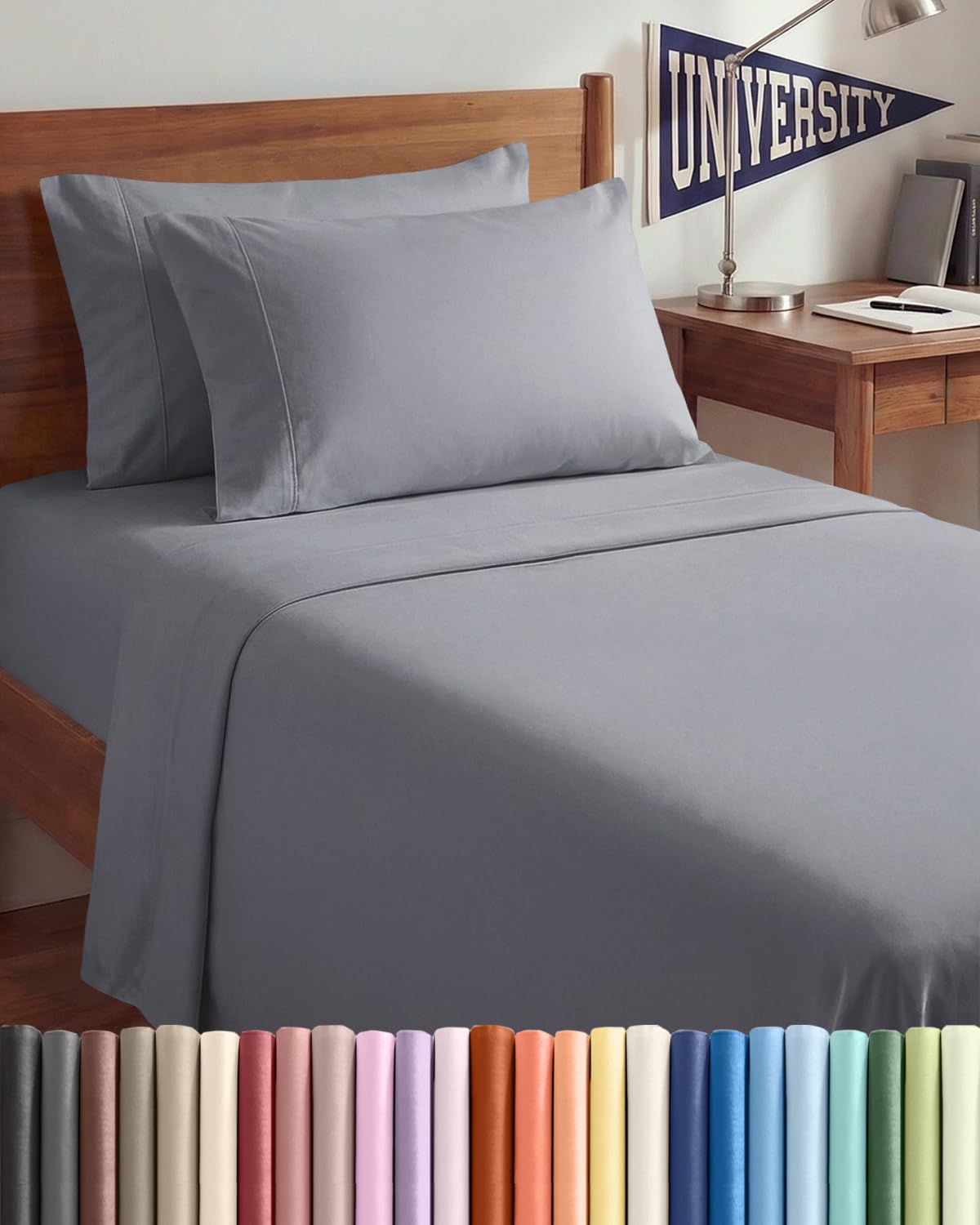 Split King 7 Piece Sheet Set - Comfy Breathable & Cooling - Soft Hotel Luxury Bedding Set with 8-16 Inch Deep Pockets - 1 Flat & 2 Fitted Sheet & 4 Pillowcases - Wrinkle Free & Easy Care - Steel Blue DD1210