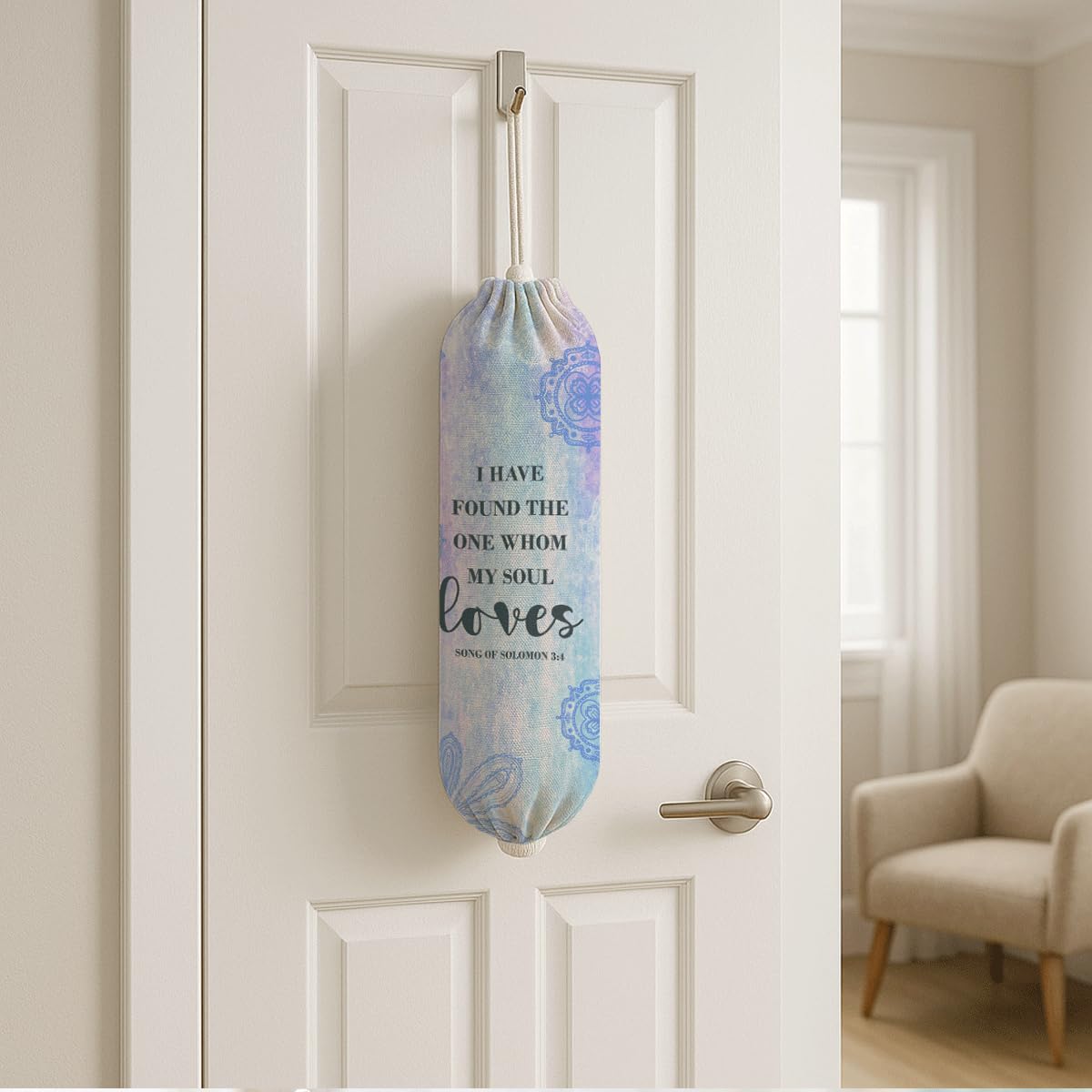 Plastic Bag Holder, The Way Page 16 Plastic Bag Holder Christian Decor, Reusable Hanging Trash Bags Dispenser, Christian Kitchen Gifts for Women Plastics Bags Holders with Bible Verse BST202