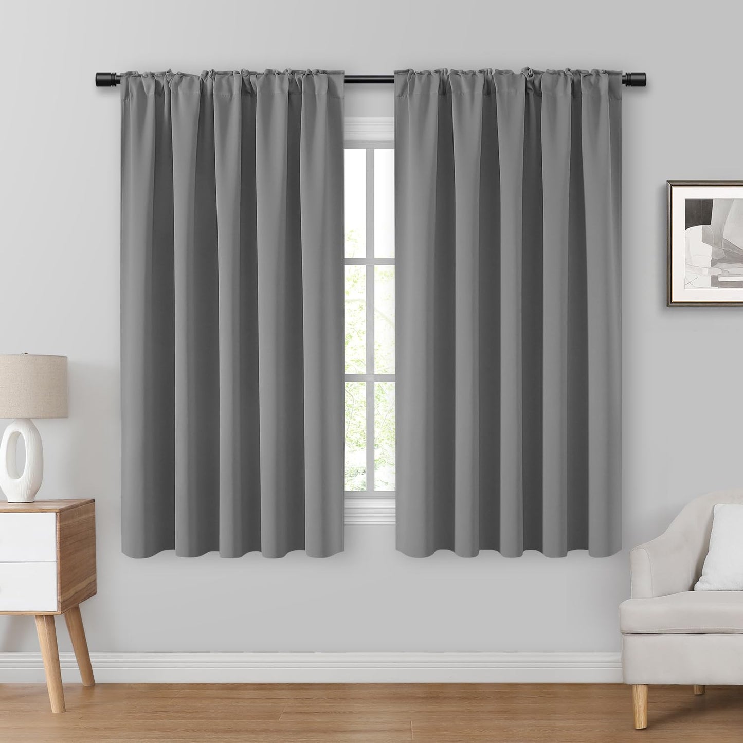 HOMEIDEAS Blackout Curtains, 2 Pages Grey Gray Room Darkening Bedroom Pinch Pleated Curtains Thermal Insulated Back Tab Rod Pocket Drapes for Bedroom, W52 x L63 BST326H