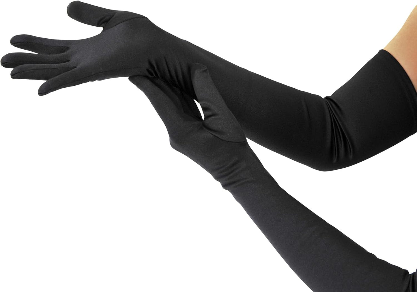 Nackiy Satin Long Black Gloves for Women, Elbow Length Opera Dress Gloves | 20 Inch Length, Black Satin, Stretchy Fit, Elbow Length, 1920s Party, Halloween Costume, Bridal Dress WN420