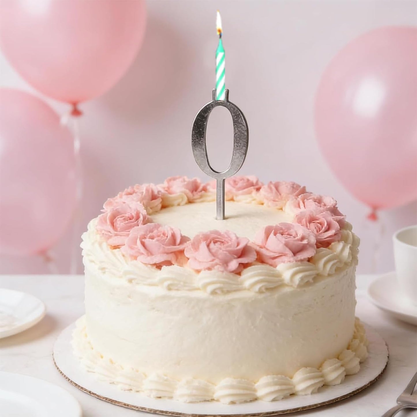 Reusable Number Birthday Candle Holder Set - Birthday Cake Candle Holders Set, 0–9 Digital Cake Candle Holders, Silver Metal Number Cake Toppers for Holiday Celebrations and Birthday Parties (2 Sets) BST326H