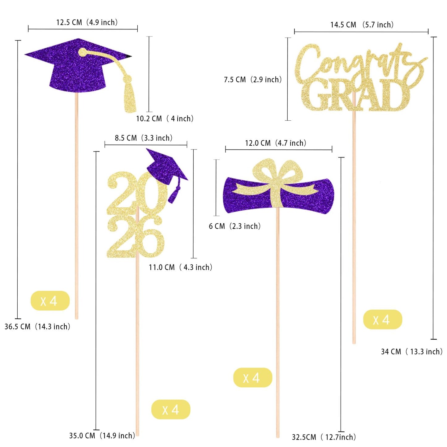 Graduation Centerpieces Class of 2026, 16 PCS Red Blue Double-Sided Table Toppers, Congrats Grad Party Decorations Supplies (Set of 4 Designs) WN420