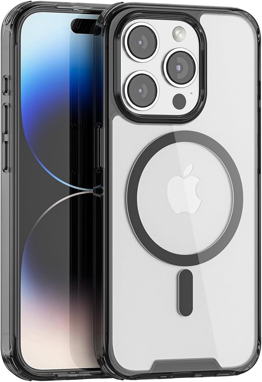 PULOKA for iPhone 14 Pro Transparent Case, Compatible with MagSafe, Clear Protector Slim Cover, Magnetic Phone Case for iPhone 14 Pro 6.1 inch Balck WN420