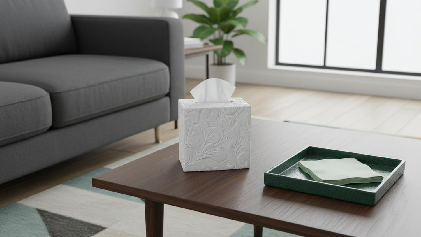 Square Tissue Box Cover Decorative Kleenex Box Holder for Bathroom & Living Room with Handcrafted Texture (colla Gold) BST220